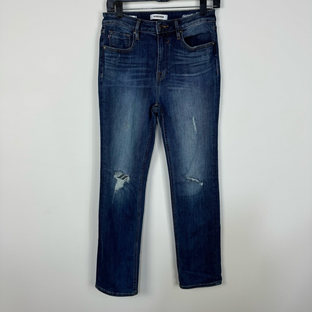 Vigoss Ace Straight Leg Essential distressed ripped dark wash denim jeans